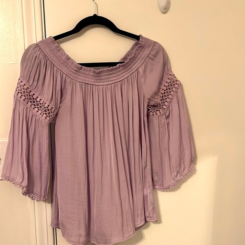 Lavender blouse. Can be worn off shoulders or on.